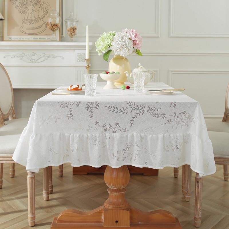 Romantic Rustic Lace Hollow Yarn Ruffle Tablecloth Dessert Table Wedding Decoration Coffee Table Linen