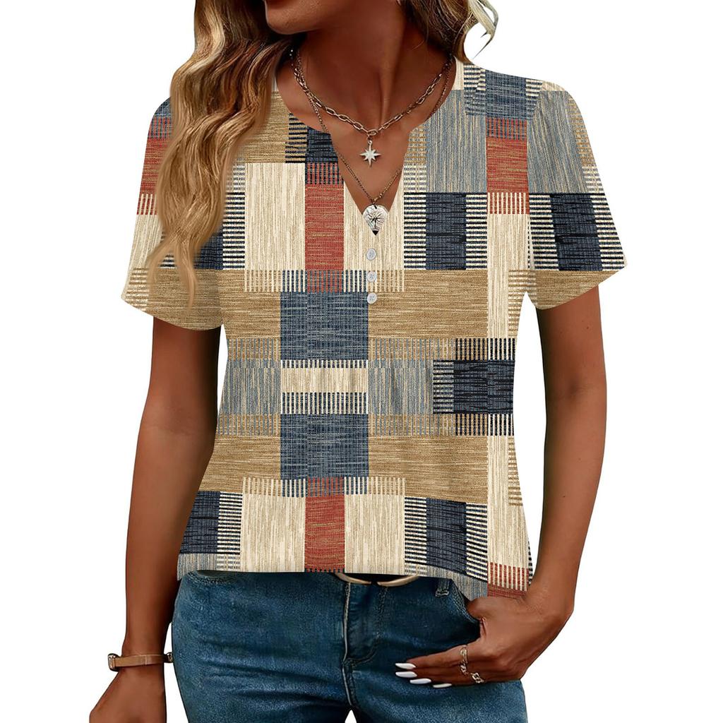 Женские Топы Элегантные Повседневные Рубашки с V-образным вырезом и коротким рукавом Плиссированные Блузки Туника на пуговицах
