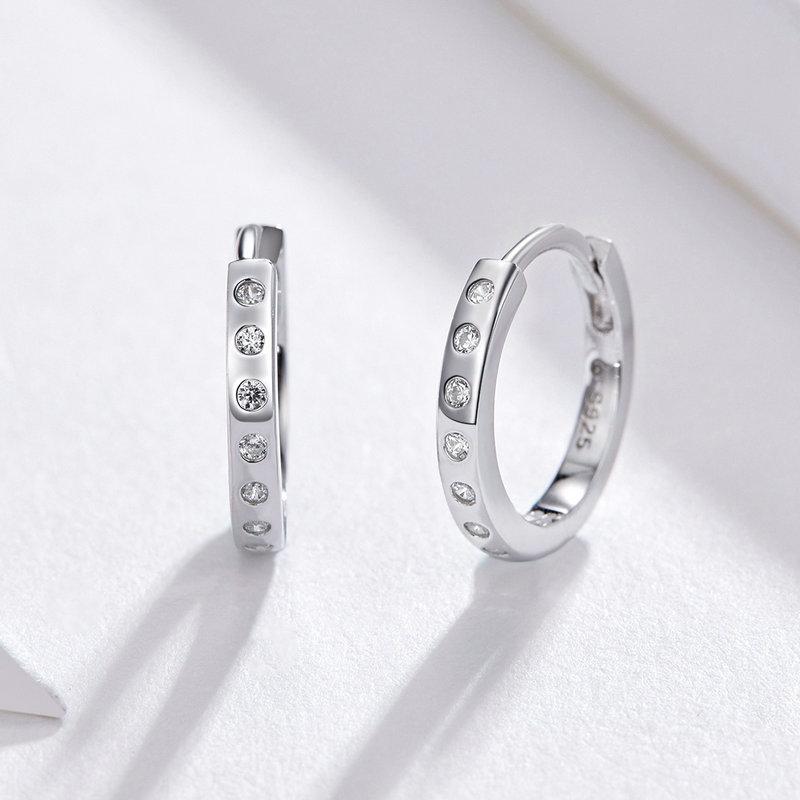 BAMOER 925 Sterling Silver Hoop Earrings for Women Minimalist Simple Circle Cubic Zirconia Earings