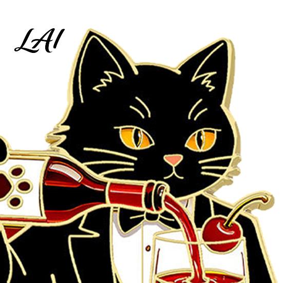 Decorative Scarf Pin Cartoon Red Wine Cat Brooch Enamel Kitten Lapel Dress Decoration Pin Jackets Backpacks Clothes Accessory for Women Men Brooch