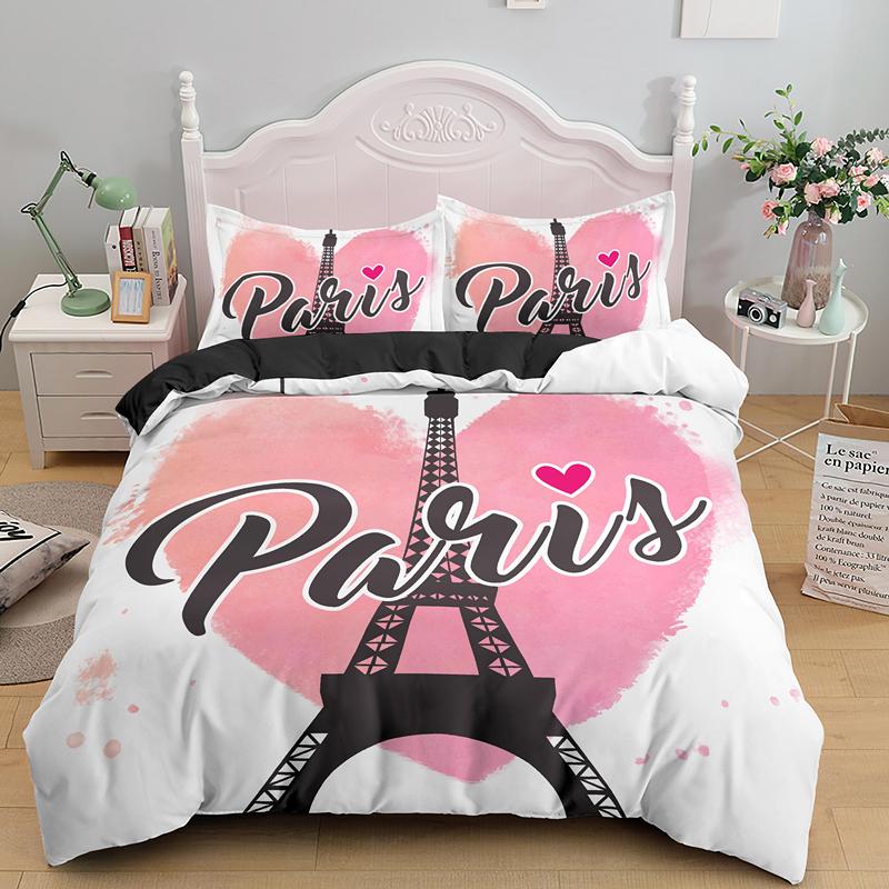 Пододеяльник с изображением Эйфелевой башни, короля и королевы, Париж, знаменитая архитектура, комплект постельного белья для взрослых, романтический пейзаж, 2/3 шт., полиэстер, пододеяльник