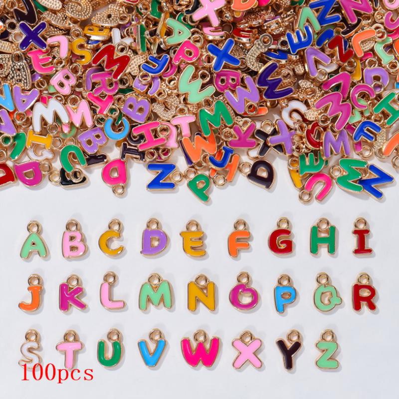 100 шт. Цветные эмалевые подвески-буквы алфавита A-Z Металлические подвески-буквы Для изготовления украшений своими руками Оптовые подвески для изготовления украшений Подвески