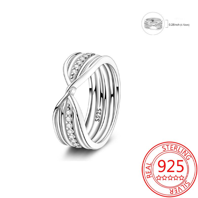 925 Silver Beautiful Stars and Moon Shining Sun Geometry Infinite Combination Ring Boutique Matching Gifts