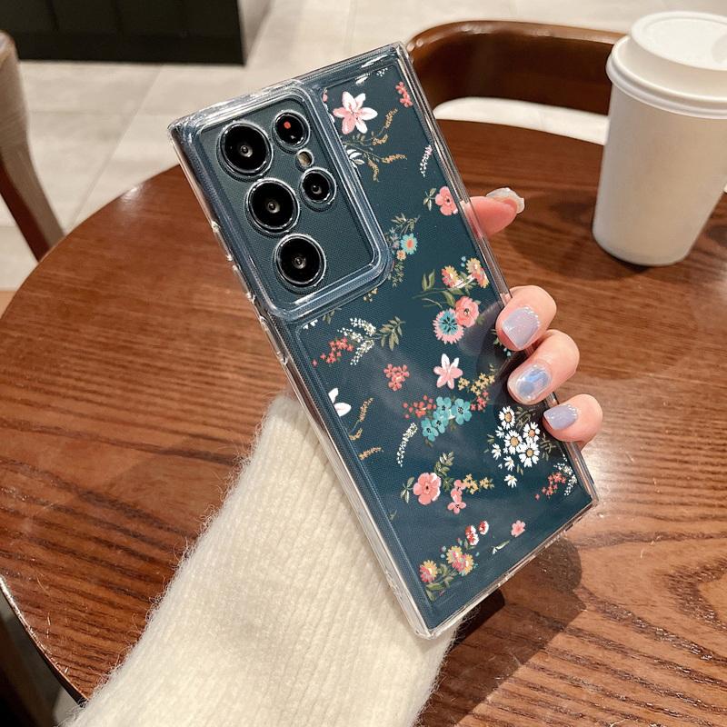 Модный прозрачный чехол для телефона с сердечками и цветочным принтом для Samsung S24 S23 Ultra S22 S21 FE A15 A35 A55 A33 A54 A53 A25, противоударный прозрачный мягкий силиконовый чехол
