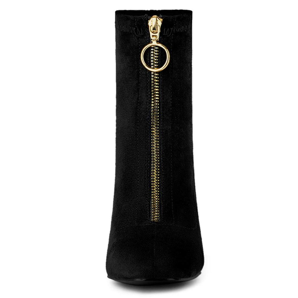 Allegra K Women's Chunky Heel Square Toe Ankle Boots, Front Zipper, Black, Size 27.5cm