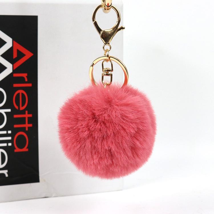 ASLSAW 8CM Faux Leather Artifici Fur PomPom KeyChain Rabbit Hair Bulb Bag Pom Pom Ball Key Chain Pendant Porte Clef for Women