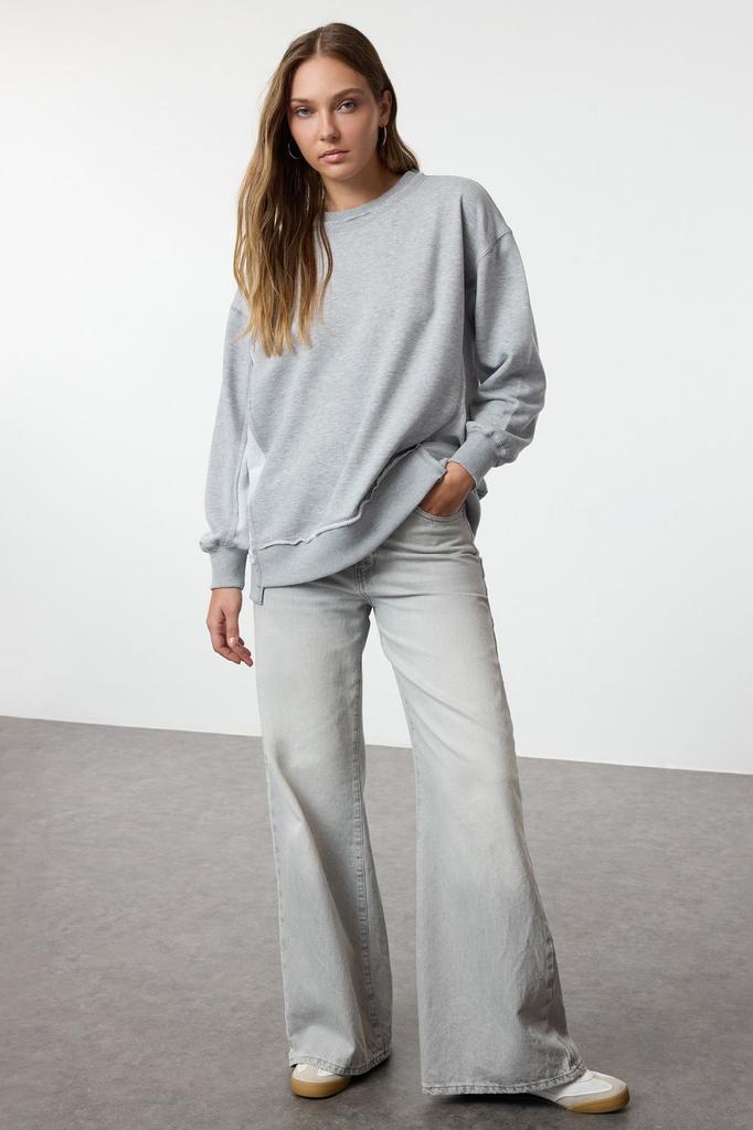 Женская модная стильная толстовка темно-синего цвета с толстой флисовой подкладкой, широкий вязаный свитшот большого размера