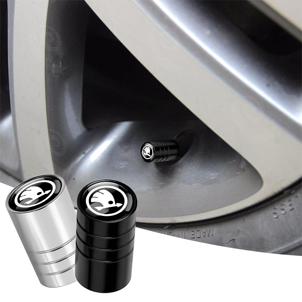 LLEV2 4Pcs Car Wheel Tire Valve Stem Cap Auto Accessories For Skoda Kodiaq Octavia Enyaq Kamiq Scala Rapid Superb Karoq Vision RS Yeti