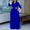 Plus Size Color Block Bell Sleeve Top & Ruffled Wide Leg Pants Two-Piece Set for Women