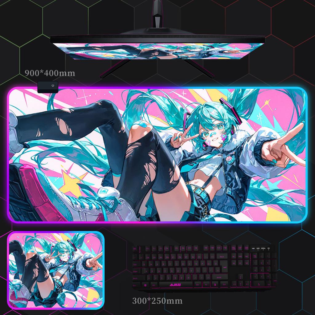 Аниме Хацунэ Мику One Piece Seven s RGB Коврик для мыши Супербольшой Киберспорт Анимация Игра Аниме Fps Настольный коврик