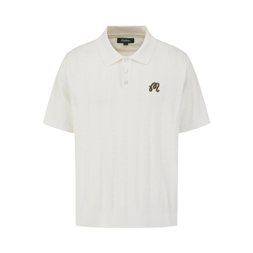MALBON GOLF M Chain Cable Pattern Casual Short Sleeve Knit Ivory (Man)