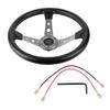 14in 350mm Universal Aluminum PU Leather Car Sport Racing Drift Steering Wheel Silver