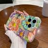 Twist oil painting purple flower mobile phone case for Apple 16PRO fine hole anti-drop 15/14 flower protective case