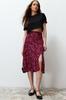 Women's Fashion Purple Printed High Waist Midi Stretchy Knitted Skirt with Gather Detail and Flounce