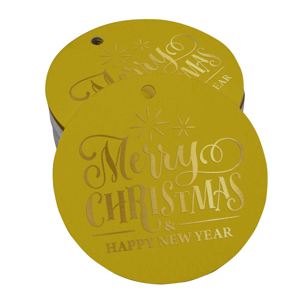 Inkdotpot Pack Of 100 Real Gold Foil Paper Tags Merry Christmas & Happy New Year Text Favor Hang
