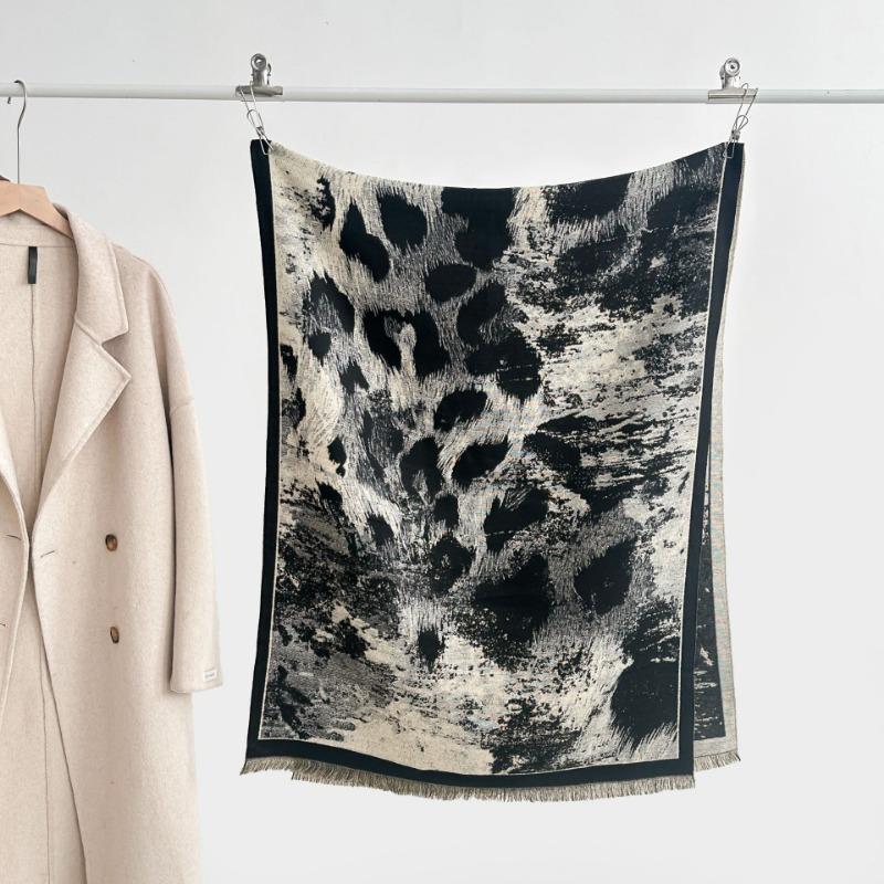 Double-sided Double-wearing Personalized Leopard Print Imitation Cashmere Scarf Shawl Women's Winter Warm Punk Street Sweet Cool Style Scarf