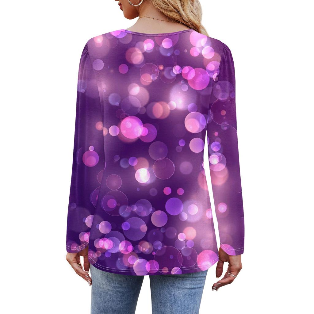 Женский свободный повседневный топ с круглым вырезом и длинными рукавами, модный топ