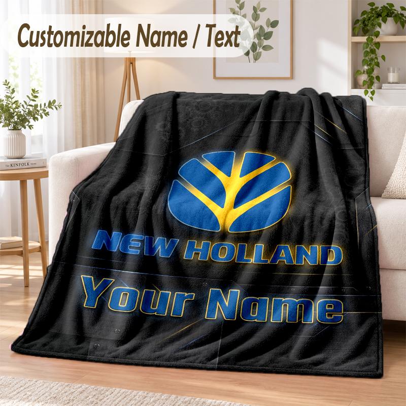 Custom Text Flannel Blanket New Holland Print Warm Cozy Blanket Home Sofa Bedding