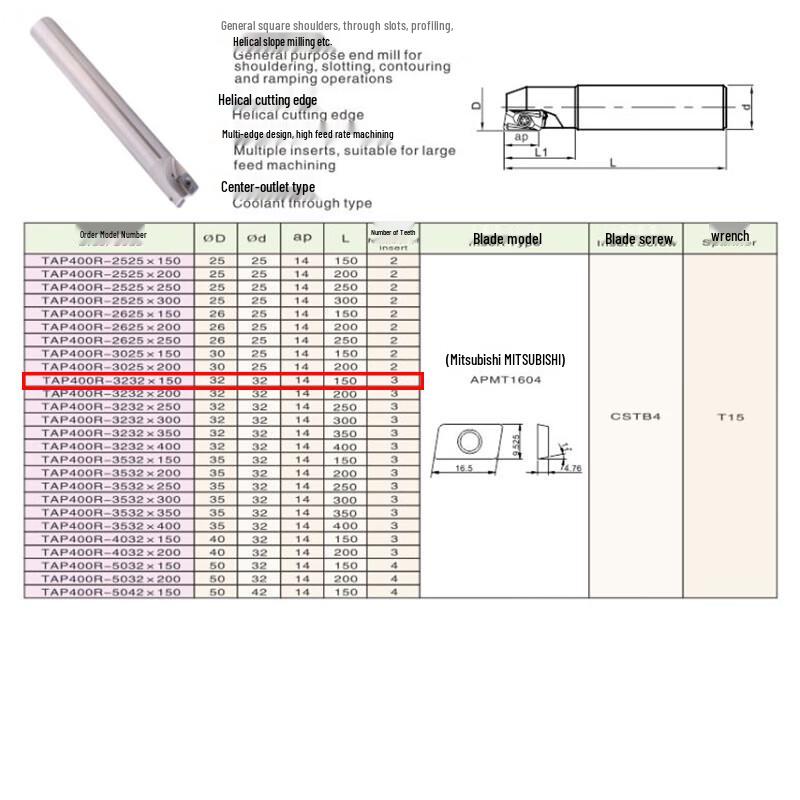 Evermore TAP400R-3232×150 Three-Flute Milling Cutter