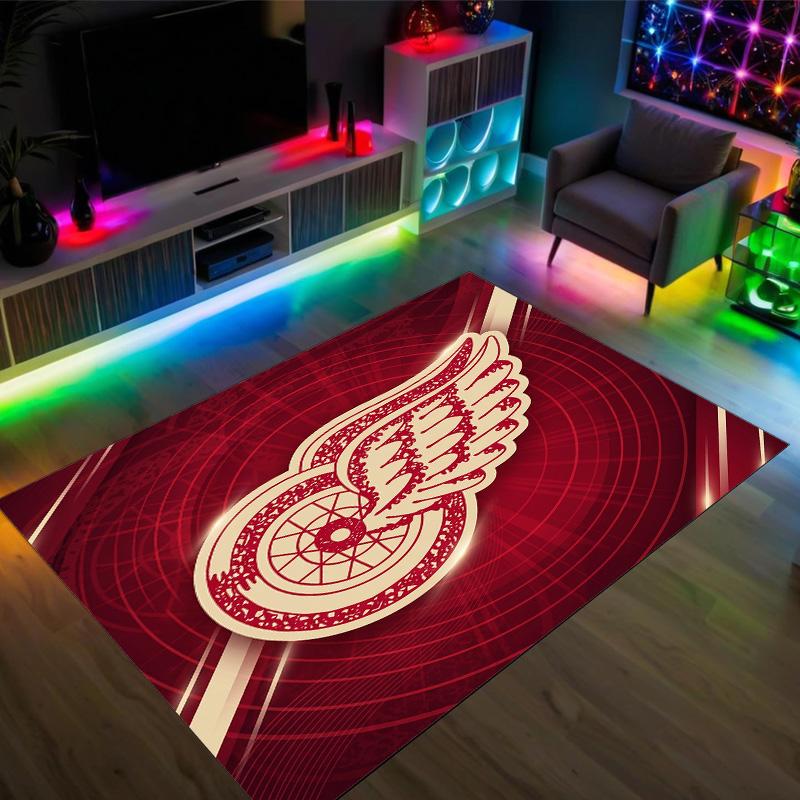Detroit Red Wings Design Crystal Velvet Carpet Cozy Non?Slip Printed Rug For Bedroom Living Room Entrance
