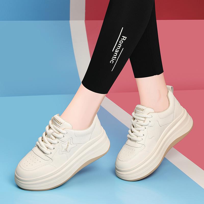 Женские кроссовки на платформе из натуральной кожи - Нескользящие, Легкие, Повседневные, Универсальные, Белые для весны и осени 2024.