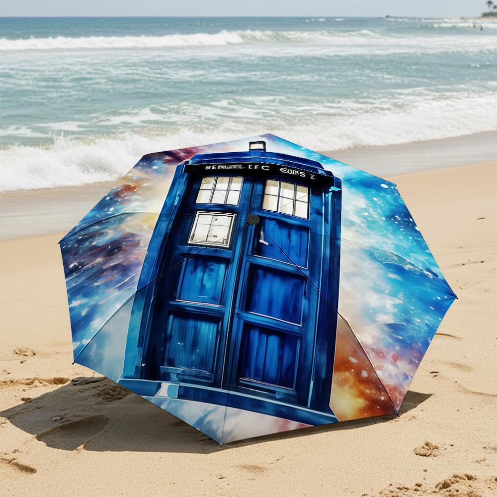1 шт. Автоматический складной зонт - Узор «Доктор Кто», Портативный и складной дизайн с 8 спицами, Рождественские и Новогодние подарки