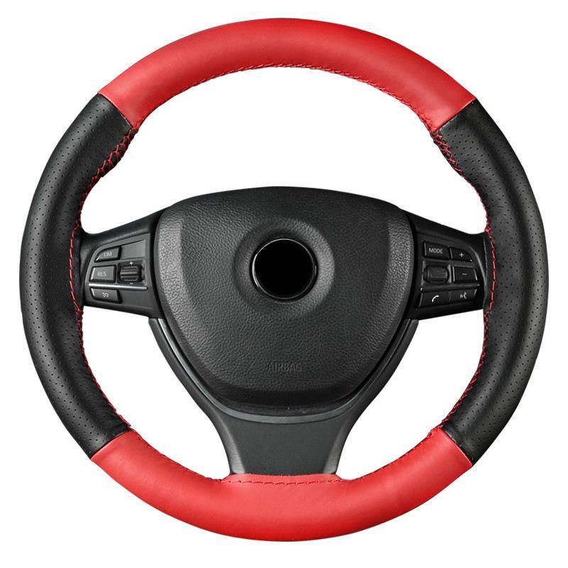 Универсальный комплект чехлов на ручки автомобиля и рулевое колесо из натуральной кожи - цветной сшитый вручную - 1-й слой коровьей кожи - Four Seasons - боковое отверстие