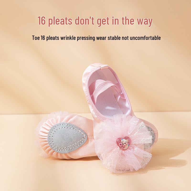 Эльза Розовые Балетки с Кошачьей Лапкой для Девочек - Мягкая Подошва, Танцевальная Обувь без Шнурков
