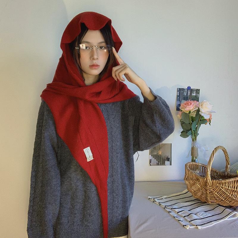 Luochi Knitting~ Шерстяной Треугольный Шарф Осенняя Мода 100% Шерсть, Стиль Корейского Блогера