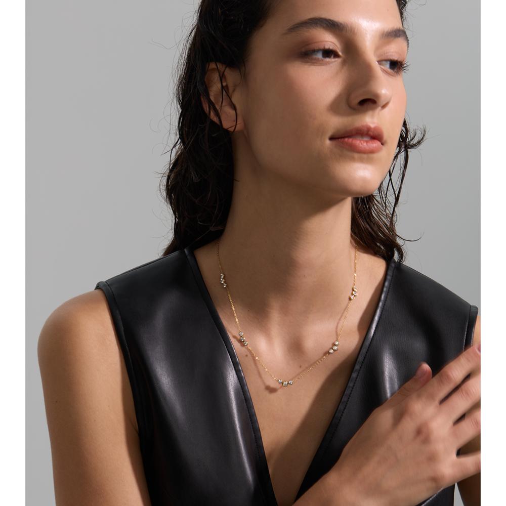 Yhpup Chic Thin Stainless Steel Cubic Zirconia Chain Necklace Delicate Popular Collar Korean Jewelry Gift Tarnish Resistant