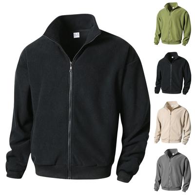 Мужской кардиган, сохраняющий тепло, шерстяное пальто, плюшевый воротник-стойка, верхняя часть на молнии, повседневное флисовое пальто, свитер