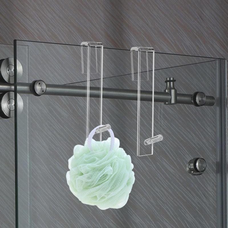 Transparent Bathroom Hooks For Towels Bathroom Door Over Shower Towel Rack No Drilling Shrinkable Opening Bedroom Clothes Hanger