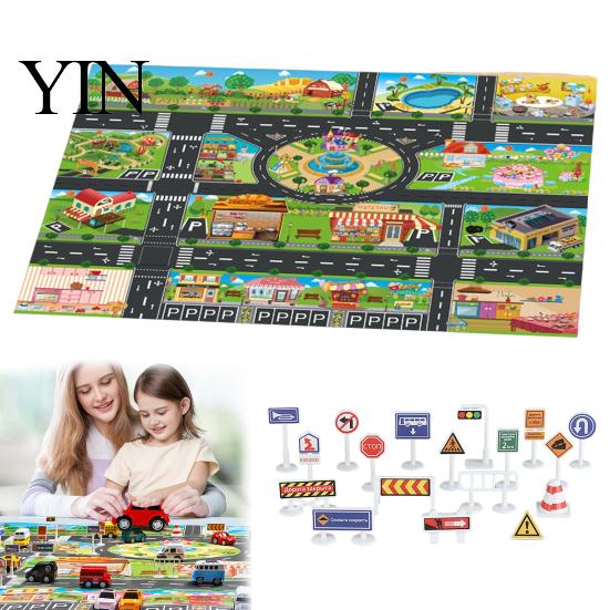 Портативный коврик Play Mat для путешествий 51" x 39" Детский ковер для игровой комнаты, класса, Образовательный город, Дороги, Моющийся, Игровой, Дорожный коврик, Нескользящий ковер