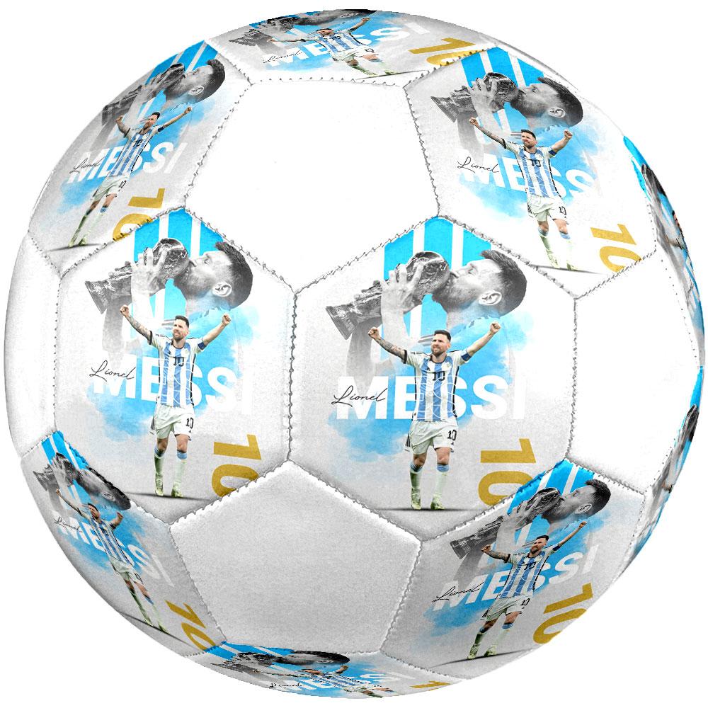 Lionel Messi Size 5 Soccer Ball, Machine-Stitched PVC, Durable & High Bounce, All Ages Fit, fan merchandise, matches & outdoor use.