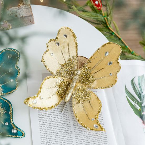 Fabric Glitter Butterfly Ornament Artificial Butterfly Christmas Tree Hanging Decoration for Ceiling Wall Tree Wreath Decor