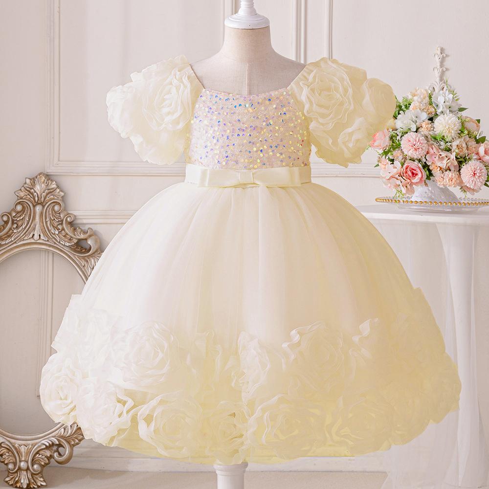 Fluffy Flower Sequin Baby Girl Party Dress Christmas Costume Toddler Tulle 1st Birthday Baptism Dress for Girls Bridesmaids Gown
