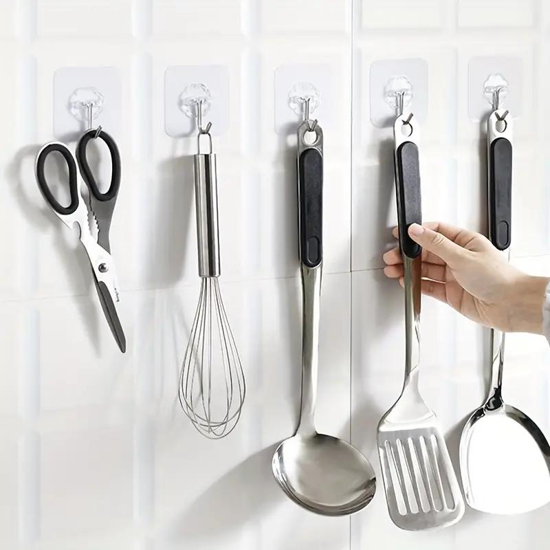 10Pcs Transparent Wall Hooks Waterproof Oilproof Self Adhesive Hooks Reusable Seamless Hanging Hook for Kitchen Bathroom Office