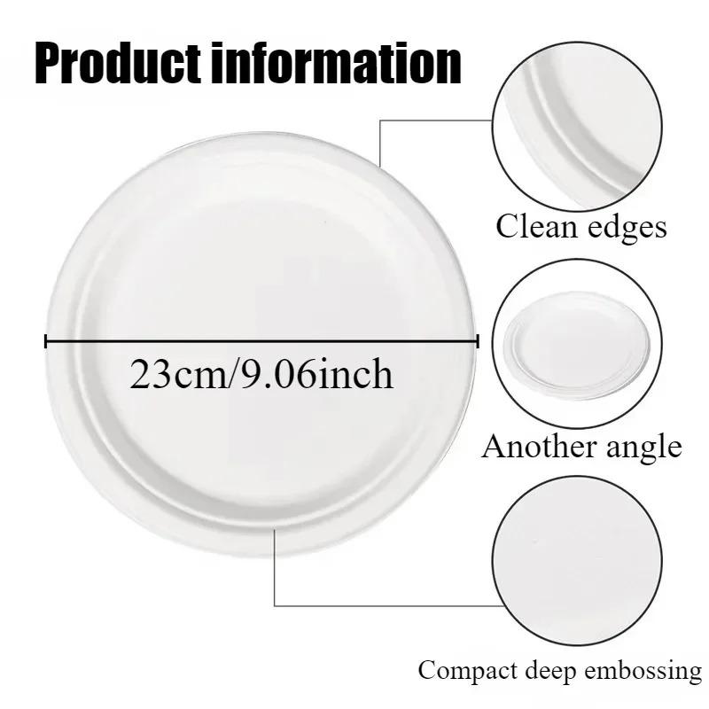 50PCS Disposable Round Plates Disposable Kitchen Dishes Barbecue Pasta Salad Noodle Desserts Restaurant Circular Paper Plates