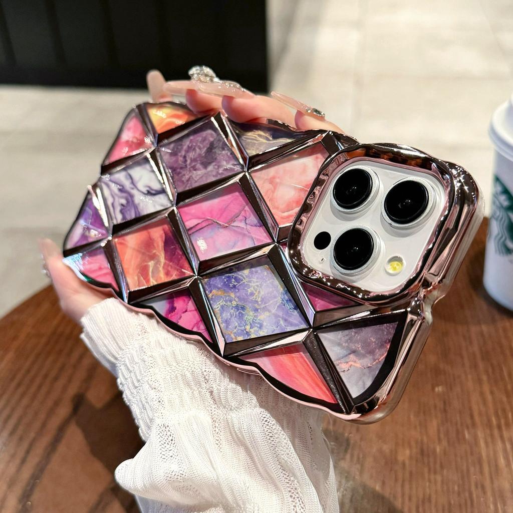 Роскошный чехол для телефона с 3D-покрытием и ромбовидной сеткой и мраморным узором для iPhone 11, 12, 13, 14, 15 Pro Max 12 Pro 13 Pro 14 Pro Max, мягкий чехол из ТПУ с защитой от падения