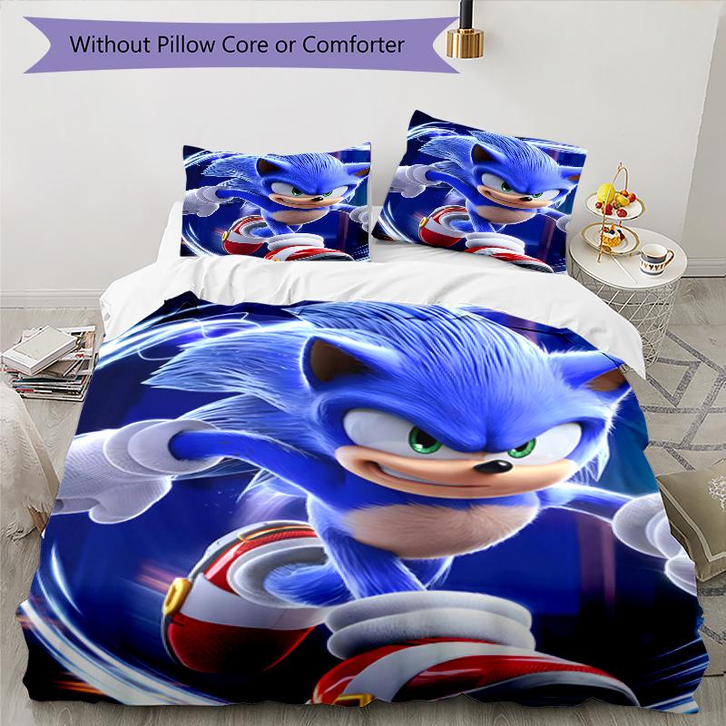 3pcs Sonic1 Design Cover Set - HD Printed Bedding with 1 Cover and 2 Pillowcases - Perfect for Home and Dorm Decor