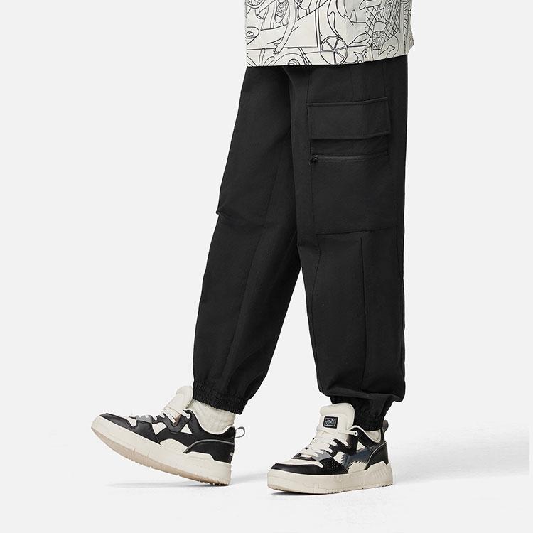 Li Ning Skateboard Series Solid Color Water-Resistant Loose Mid-Rise Woven Knitted Sports Pants Men Pants Black AKXU021-1