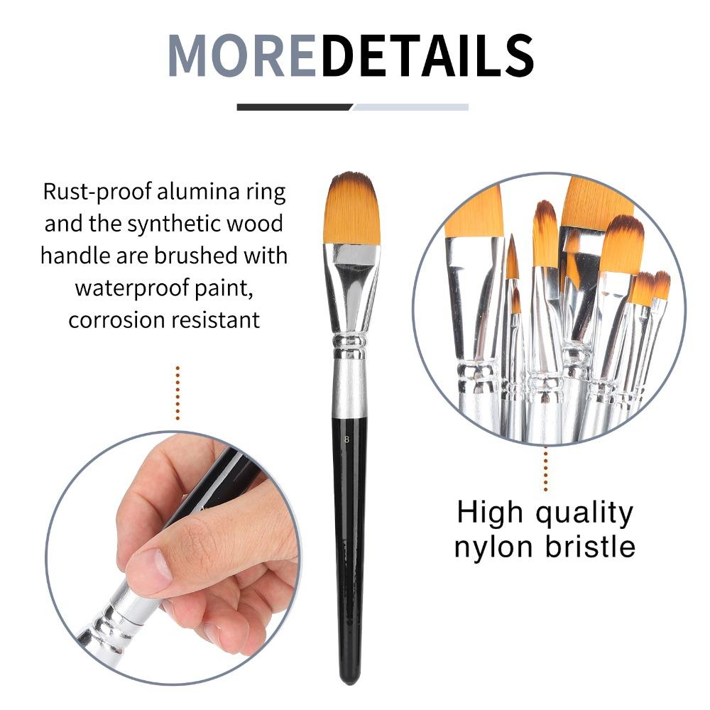 8PCS Wood Handle Paint Brush Set Round & Flat Tips Multi-Media Brushes Acrylic Painting