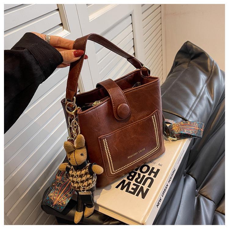 2024 Retro High-End Women's Korean Style Fashion Shoulder Messenger Bucket Bag