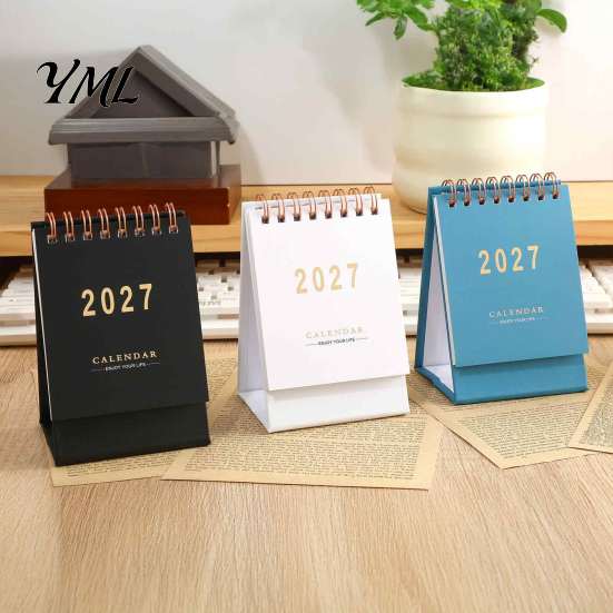 Business Planning Calendar 2027 English Desktop Calendar, Minimalist Table Planner with Gold Compact for Desk Foil Cover, Thick Paper, 18-Month