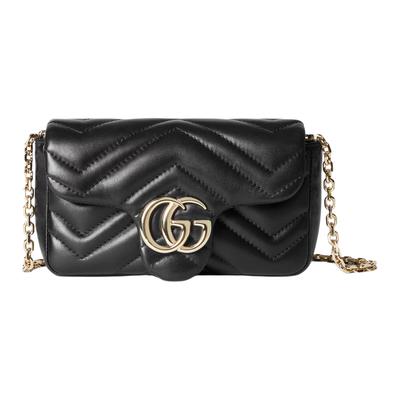 Мини-сумка через плечо GG Marmont из черной кожи с стеганым узором «шеврон» для женщин, для повседневного использования