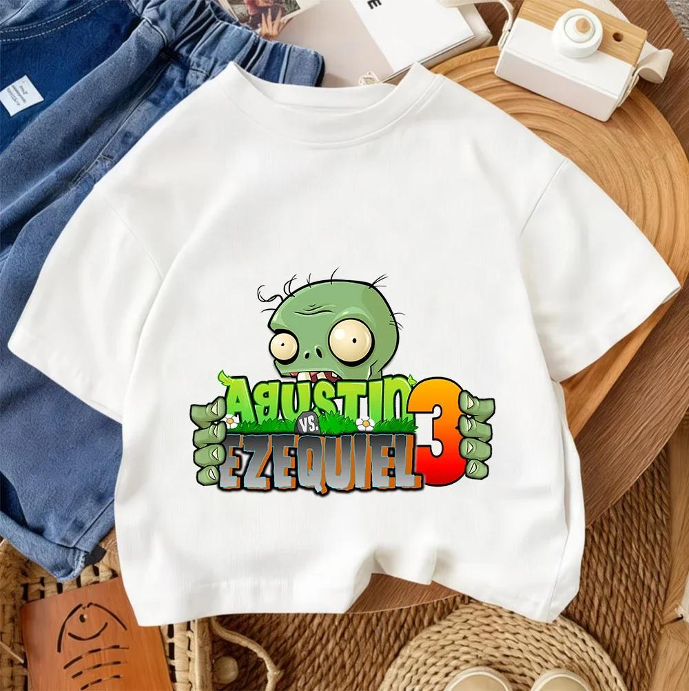 Summer Crew Neck T Shirt For Boys Girls Casual Daily Wear Plants Vs Zombies Cute Kawaii Cartoon Fashion Street Style 314Y