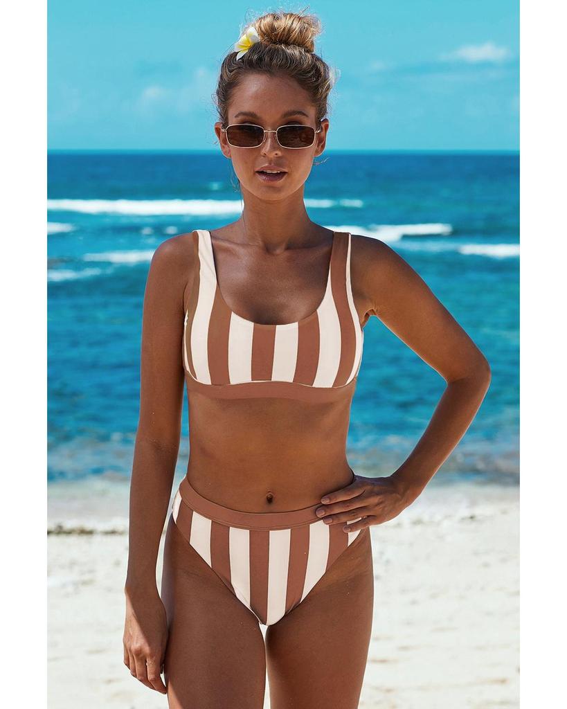 Azura Exchange Striped Tank High Waist Bikini