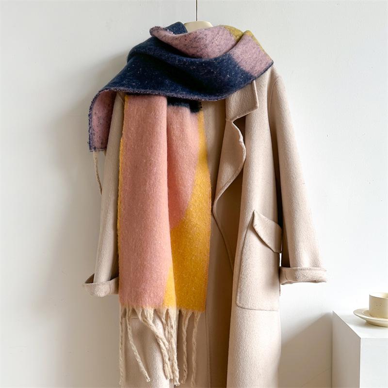 Autumn And Winter European And American Style Imitation Cashmere Classic Geometric Tassel Thickened And Lengthened Versatile Outdoor Scarf