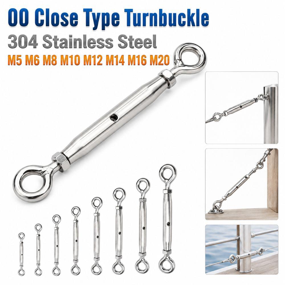 304 Stainless Steel OO Close Type Turnbuckle M5 M6 M8 M10 M12 M14 M16 M20 Rust Proof Wire Rope Tensioner Sturdy Adjustable