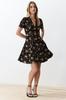 Women's Dress New Season Fashion Black Floral Patterned Woven Mini Shirt Dress